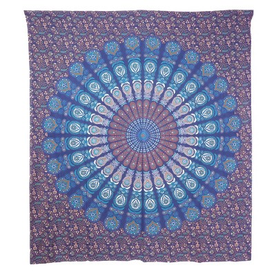 HomeRoots 92" X 84" Navy Blue Blue And Purple Mandala Cotton Hanging Tapestry