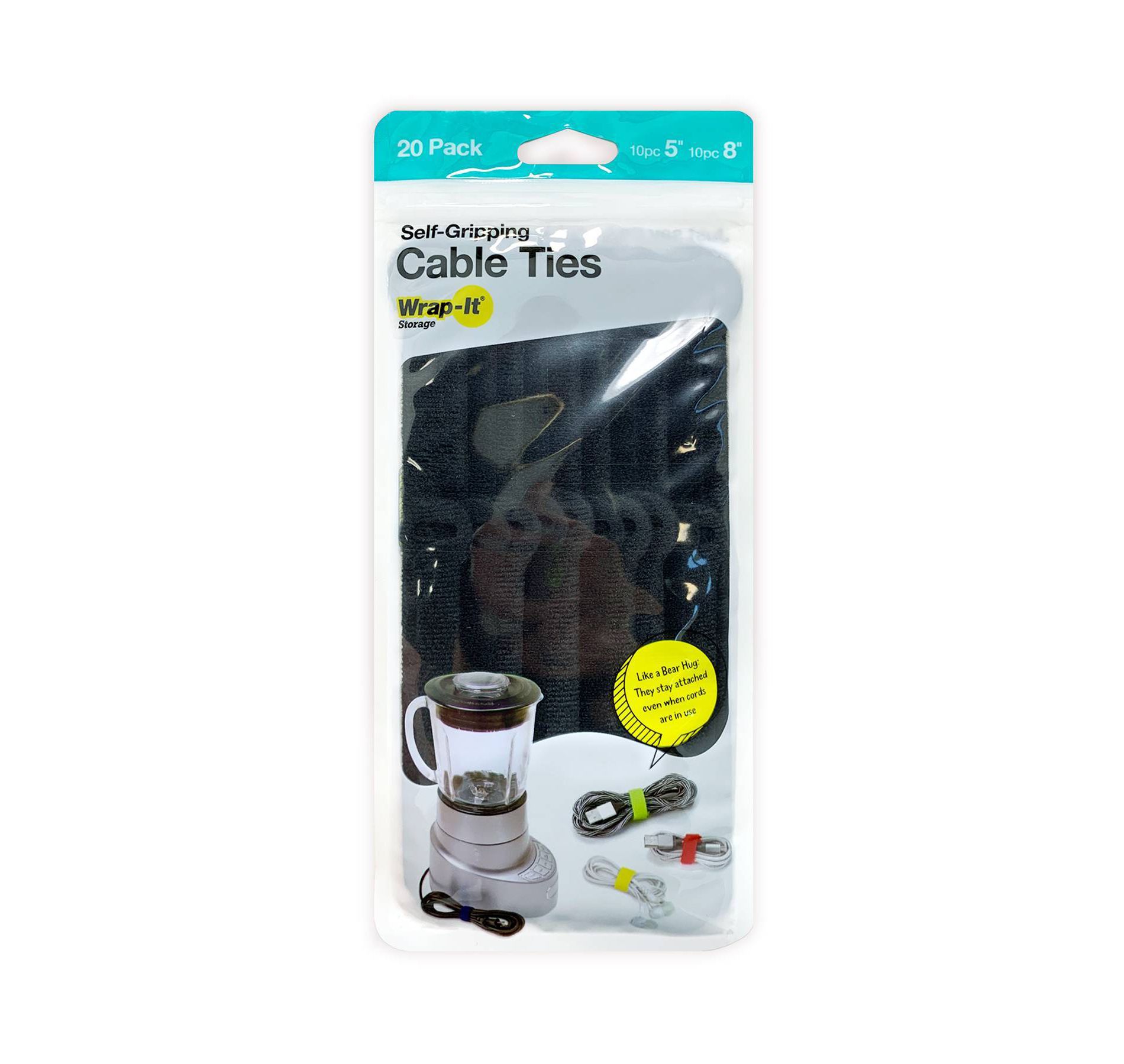 Wrap-It 20pk 5" and 8" Storage Self-Gripping Cable Ties Black