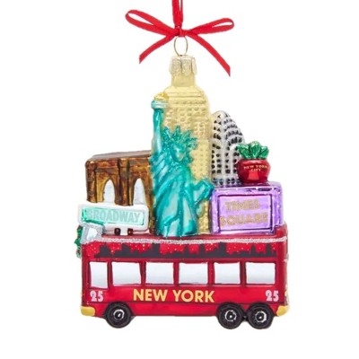 Kurt Adler Glass Ornament for Christmas Tree, New York Bus