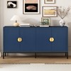 63"W Exquisite Vertical-Striped Sideboard with Metal Legs and Semi-Circular Handles, 4-Door Storage Cabinet with Adjustable Shelves -ModernLuxe - 2 of 4