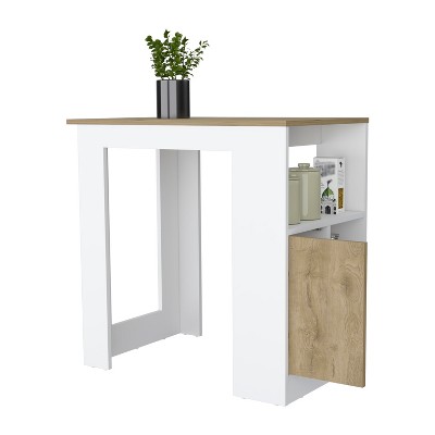 TiramisuBest Wine Storage Pedestal Kitchen Island White and Macadamia with White for Kitchen Islands & Carts