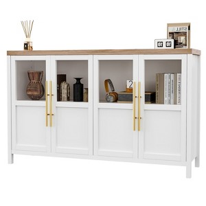 55" Large Buffet Sideboard Cabinet with 4 Glass Doors and Shelves, Farmhouse Storage Cabinet for Kitchen Dining Room, Living Room - 1 of 4