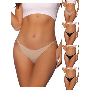 Allegra K Women's V-waisted Ruched Invisibles Breathable No Trace Thongs Multicolored - 1 of 4