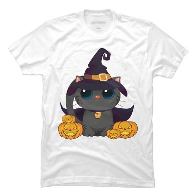 Men's Design By Humans Black Cat With Jack O Lantern Halloween Shirt By thebeardstudio T-Shirt