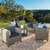 Outdoor 4 Piece Faux Rattan Club Chairs,Fabric Upholstered Patio Accent Chairs,Armrests Lounge Chair For Poolside Backyard-Coolbibila - 2 of 4