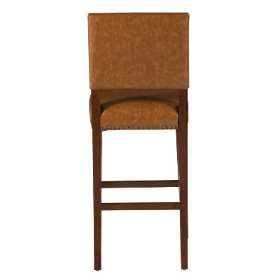 Caramel Luxe 30" Bar Stool with Walnut Wood Frame and Nailhead Trim