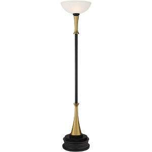 Possini Euro Design Burbank Modern Art Deco Torchiere Floor Lamp with Black Riser 74 1/2" Tall Black Brass Frosted White Glass Shade for Living Room - 1 of 4