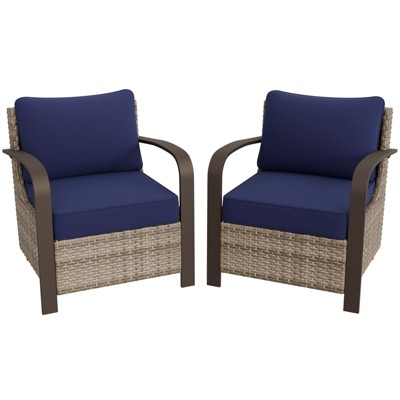 EAGLE PEAK Coastal Vista Patio Chair with Cushions, Outdoor Ratten Wicker Lounge Chair with Deep Seating, Contains2, Blue