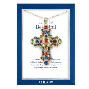 Anna-Kaci Stained Glass Rhinestone Patonce Cross Necklace with Message Card & Envelope Jewelry Gift - 1 of 4