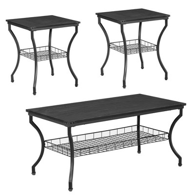 VECELO Set of 3 Coffee Table Sets，2 Tier End Table with Open Storage Shelf for Living Room, Bedroom