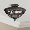 Franklin Iron Works French Scroll Rustic Farmhouse Ceiling Light Semi Flush Mount Fixture 16 1/2" Wide Rubbed Bronze 3-Light for Bedroom Kitchen House - 2 of 4