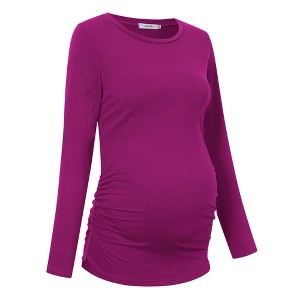 Clearlove Womens Maternity Shirt Fall Long Sleeve Crew Neck T-Shirts Pregnancy Clothes Side Ruched Tunic Tops - 1 of 4
