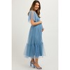 PinkBlush Blue Dotted Tulle Smocked Maternity Midi Dress - 3 of 4