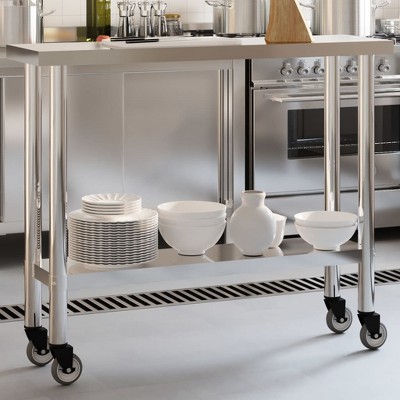 vidaXL Kitchen Work Table with Wheels 43.3 in.x11.8 in.x33.5 in. Stainless Steel