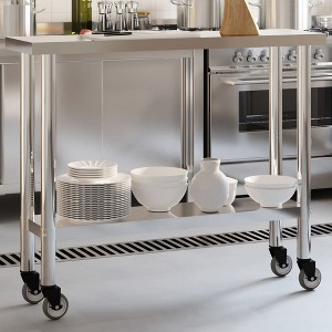 vidaXL Kitchen Work Table with Wheels 43.3 in.x11.8 in.x33.5 in. Stainless Steel - 1 of 4