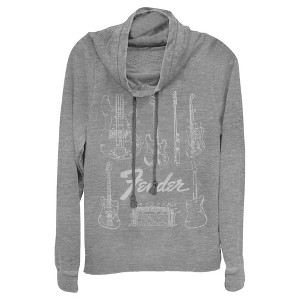 Juniors Womens Fender Guitar Chart Cowl Neck Sweatshirt - 1 of 4
