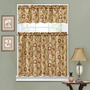 36"x56" Floral Curtain Tiers Set Tan - Traditions by Waverly