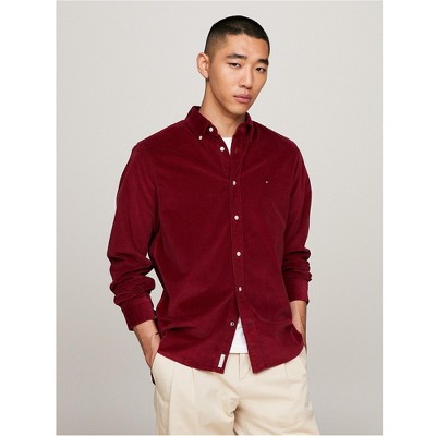 Tommy Hilfiger Mens Flex Corduroy Button Up Shirt, Red, Large