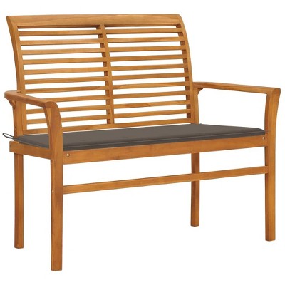 vidaXL Patio Bench with Taupe Cushion, 44.1" Solid Teak Wood