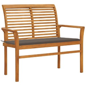 vidaXL Patio Bench with Taupe Cushion, 44.1" Solid Teak Wood - 1 of 4