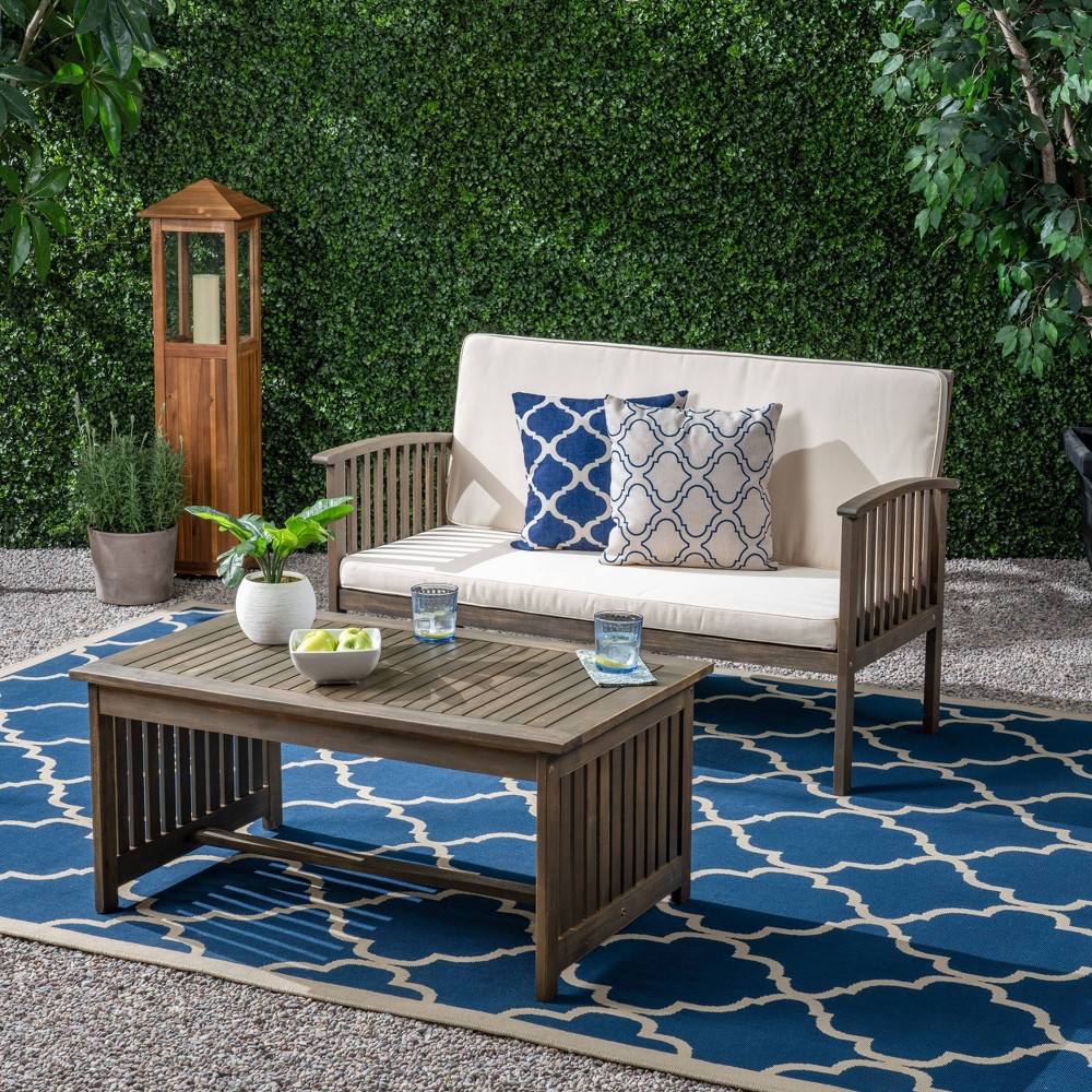 Photos - Garden Furniture Carolina 2pc Acacia Loveseat and Coffee Table: Weather-Resistant Patio Set