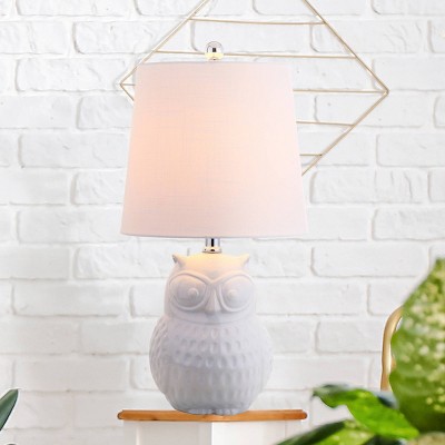20.5" Ceramic Hoot Mini Table Lamp (Includes LED Light Bulb) White - JONATHAN Y