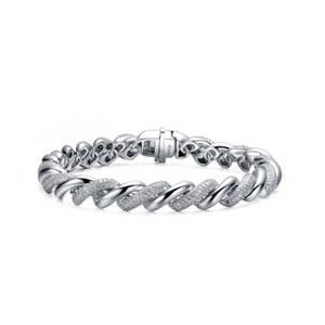Guili Sterling Silver Rhodium Plated Clear Round Cubic Zirconia Wavy Twisted Bracelet, Sophisticated and Sparkling for a Unique Style - 1 of 3