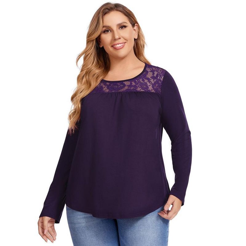 WhizMax Women Plus Size Pleated Flowy Top 3/4 Roll Sleeve Casual Loose Blouse Round Neck Tunic Shirt Long Sleeve, 1 of 8