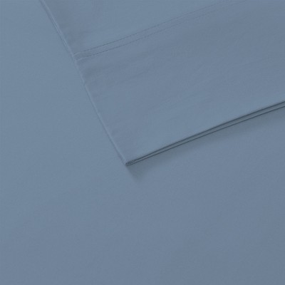Twin Blue Cotton Percale Flat Sheet Set