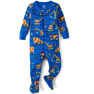 The Children's Place Baby Boys Long Sleeve Construction Vehicles Snug Fit Cotton Footed One Piece Pajamas - 1 of 3