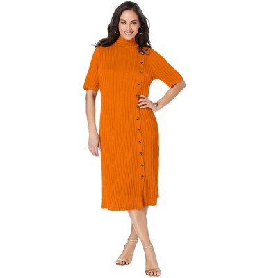 Jessica London Women's Plus Size Button Front Sweater Dress