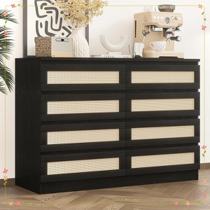 Rattan Dresser for Bedroom - 8 Spacious Drawers, Modern Design, Versatile for Closet & TV Stand - 1 of 4