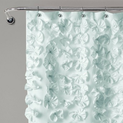 Lucia Blue 72" x 72" Fabric Shower Curtain with Handmade Bow Details