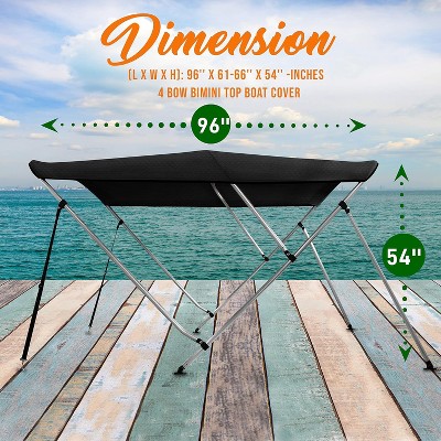 Gray Aluminum 4 Bow Bimini Top Boat Cover