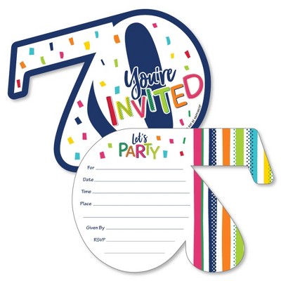 Big Dot of Happiness 70th Birthday - Cheerful Happy Birthday - Shaped Fill-In Invites - Seventieth Birthday Invites Cards with Envelopes - Set of 12