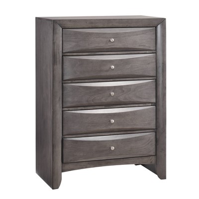 Gray 5-Drawer Vertical Chest with Silver Knobs