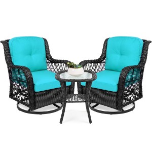 Best Choice Products 3-Piece Patio Wicker Bistro Furniture Set w/ 2 Cushioned Swivel Rocking Chairs, Side Table - 1 of 4
