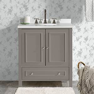 Gray Pine Freestanding Vanity Cabinet with Open Shelf