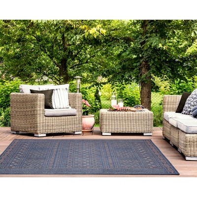 Denim Blue Flat Woven Rectangular Synthetic Indoor/Outdoor Rug