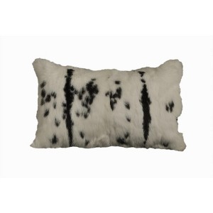 HomeRoots 12" X 20" Black And White Rabbit Zippered Natural Fur Animal Print Throw Pillow - 1 of 4