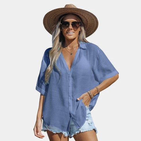 Women's Button-Front Cover Up Shirt - Cupshe - image 1 of 4