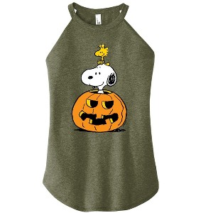 Women's - Peanuts - Snoopy Woodstock Pumpkin Graphic High Neck Tank - 1 of 4
