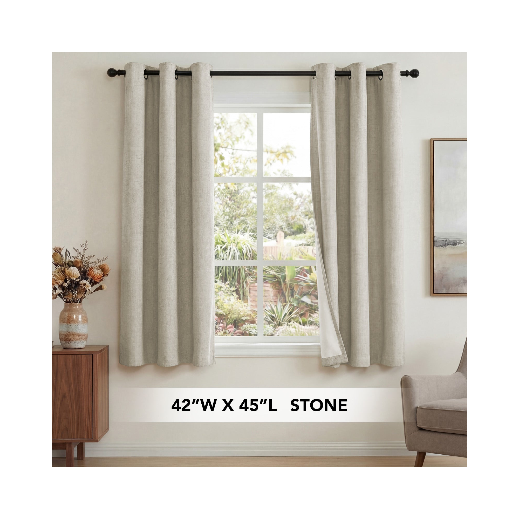 H.Versailtex Linen Blackout Window Curtains Stone 42"W x 45"L