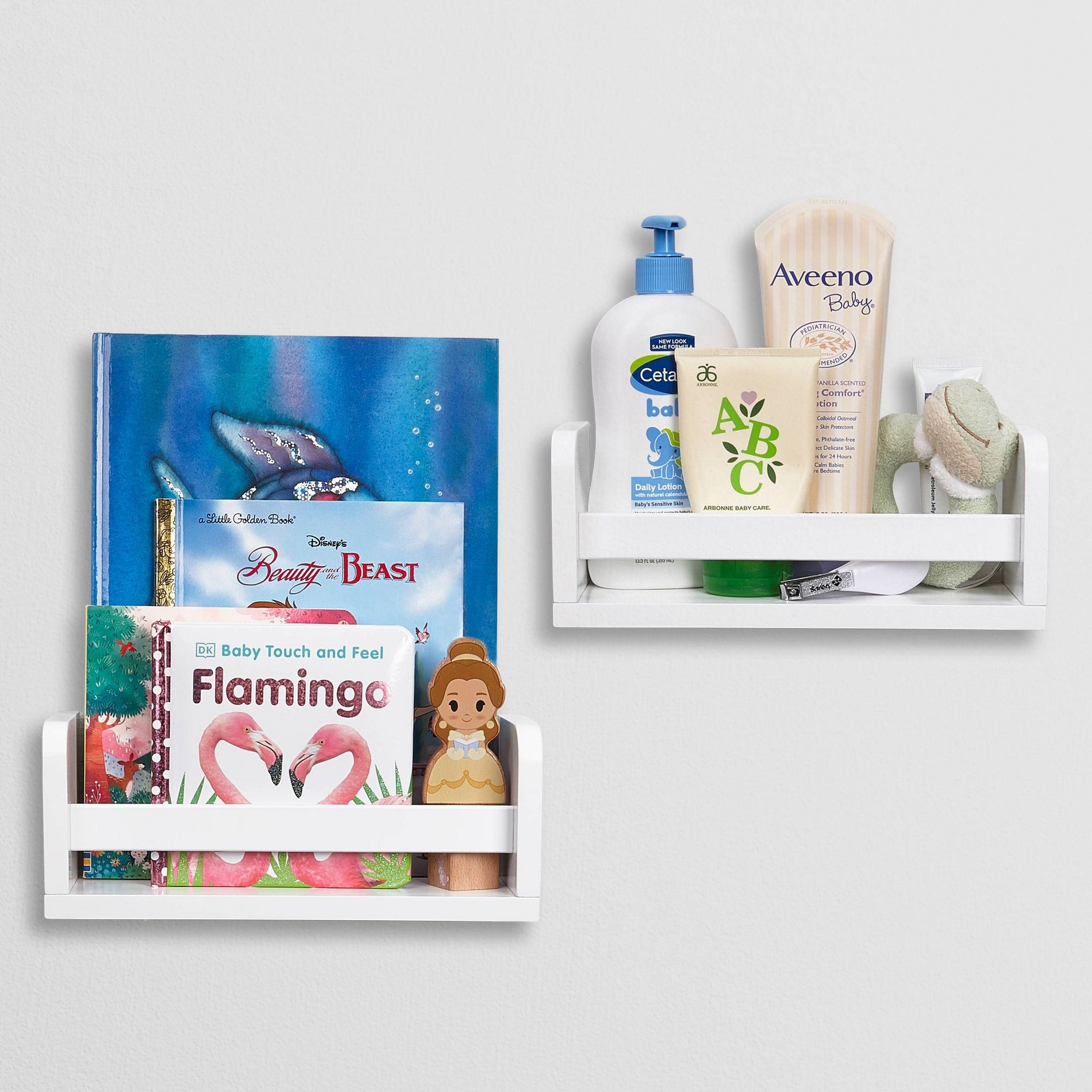 RiverRidge Kids' 2pc 10" Compact Floating Wall Mount Bookshelves for Playroom/Living Room/Office White