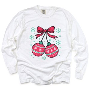 Christmas Ornaments Sketched Snowflakes - Women's Garment Dyed Long Sleeve Graphic T-Shirt - 1 of 4