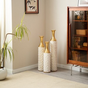 Aukfa Set of 3 White Metal Floor Vases – Modern Glazed Decorative Vases for Home Décor - 1 of 4