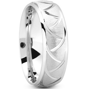 Pompeii3 7MM Mens Swiss Cut Brushed Comfort Fit Wedding Band 14k White Yellow Rose Gold - 1 of 2