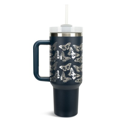 Elanze Designs Monarch Butterfly Spring Garden Wrap-Around 40 Oz. Stainless Steel Water Bottle Coffee Mug, Spill & Leak Resistant, Travel Tumbler with