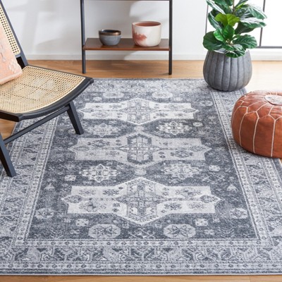 Abstract Gray Synthetic 4' x 6' Hand-Knotted Area Rug
