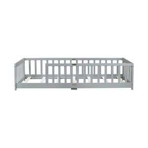 Whisen Twin Size Montessori Floor Platform Bed with Built-in Book Storage Rack on Headboard - 1 of 4